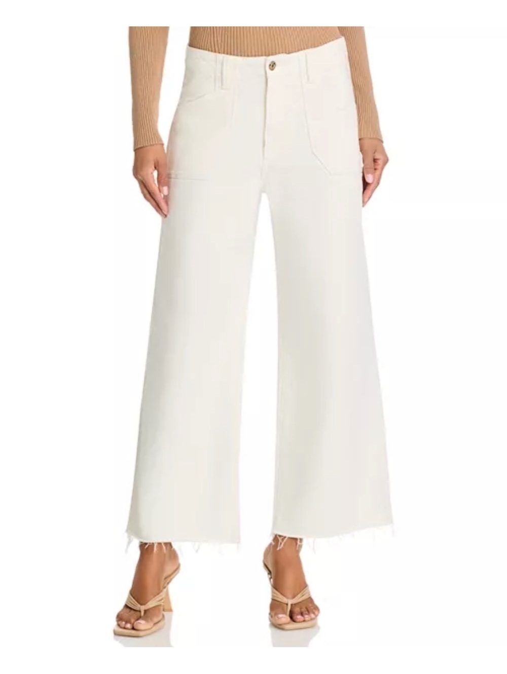 PAIGE Anessa High Rise Wide Leg Ankle Jeans in Tonal Ecru / White